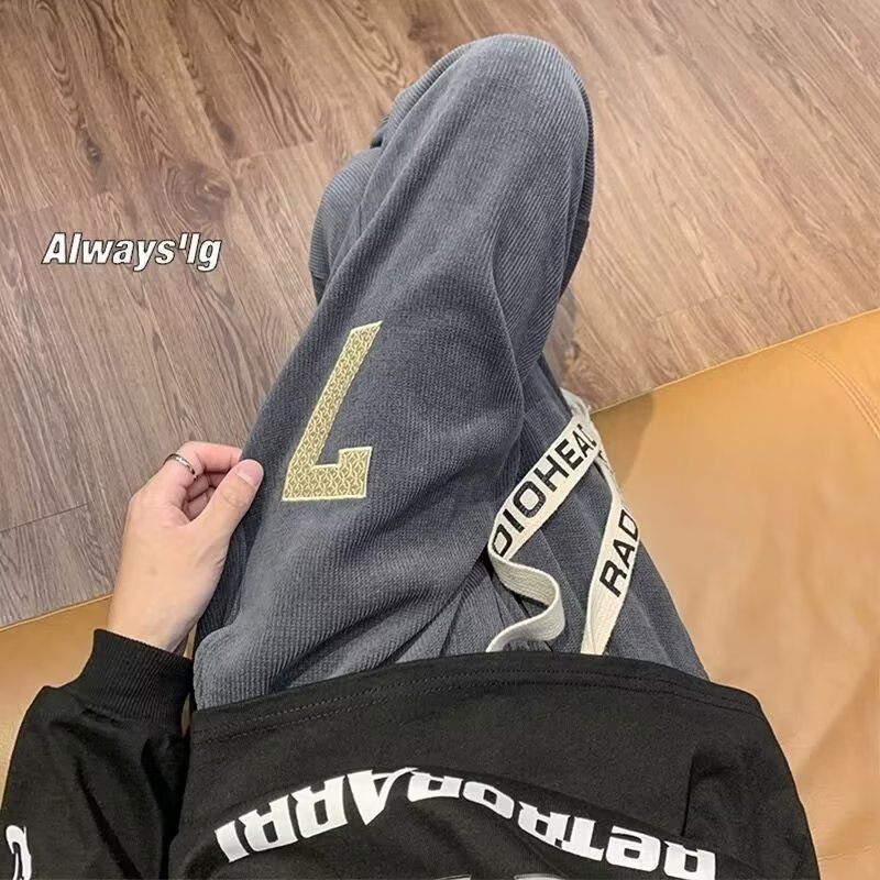 美式裤子男秋季运动裤ins高街潮牌束脚裤春秋卫裤灯芯绒休闲K582,男装休闲裤,星座603-2