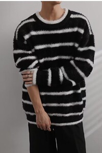 23新款欧货潮软糯山羊绒宽松慵懒风拼色条纹毛衣男女秋冬M2319图片