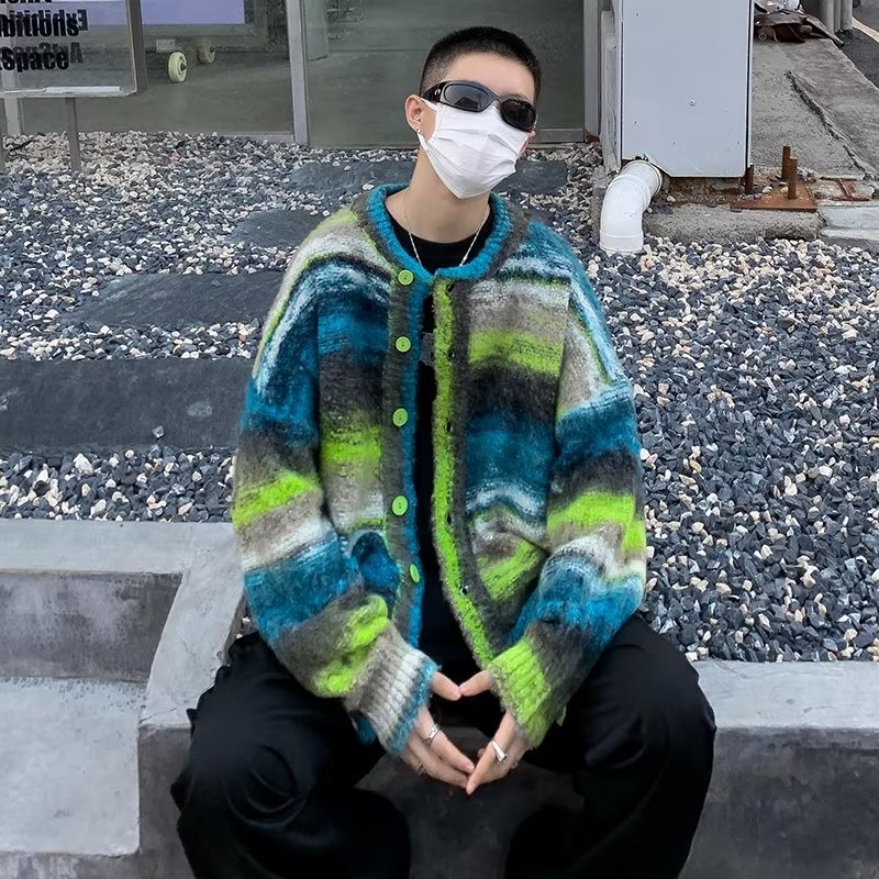 2025新款慵懒风复古毛衣外套男开衫秋冬时尚变色纱针织衫MY219,男装针织衫/毛衣,星座603-2