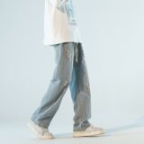 2023美式复古牛仔裤男秋潮牌宽松破洞直筒休闲高街男生裤子T8814，男装牛仔裤，星座603-2