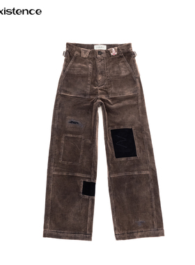 IN EXISTENCE存世25FW「渔樵」褪色破坏灯芯绒拼接补丁刺绣闽工裤