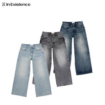 IN EXISTENCE存世 X i 联名水洗手工破坏做旧闪电纹扎花A字牛仔裤
