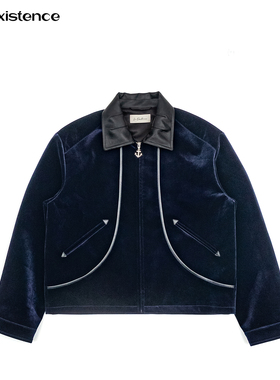 IN EXISTENCE 存世25FW「丝绸之路」银扣刺绣皮领丝绒短夹克