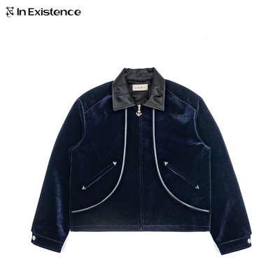 IN EXISTENCE 存世25FW「丝绸之路」银扣刺绣皮领丝绒短夹克