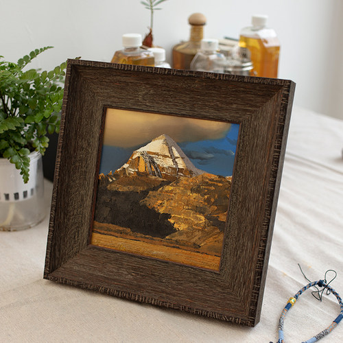 牧夏原创手绘油画《冈仁波齐》日照金山相框摆台画 装饰画挂画