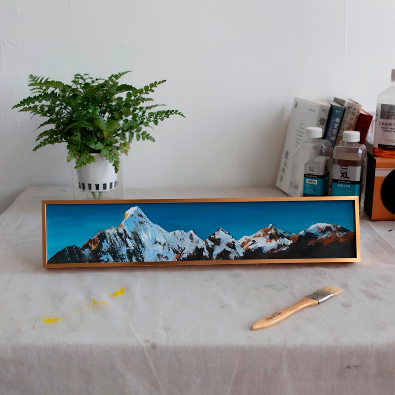 牧夏三千山手绘原创油画《四姑娘山》桌面画客厅卧室挂画装饰画
