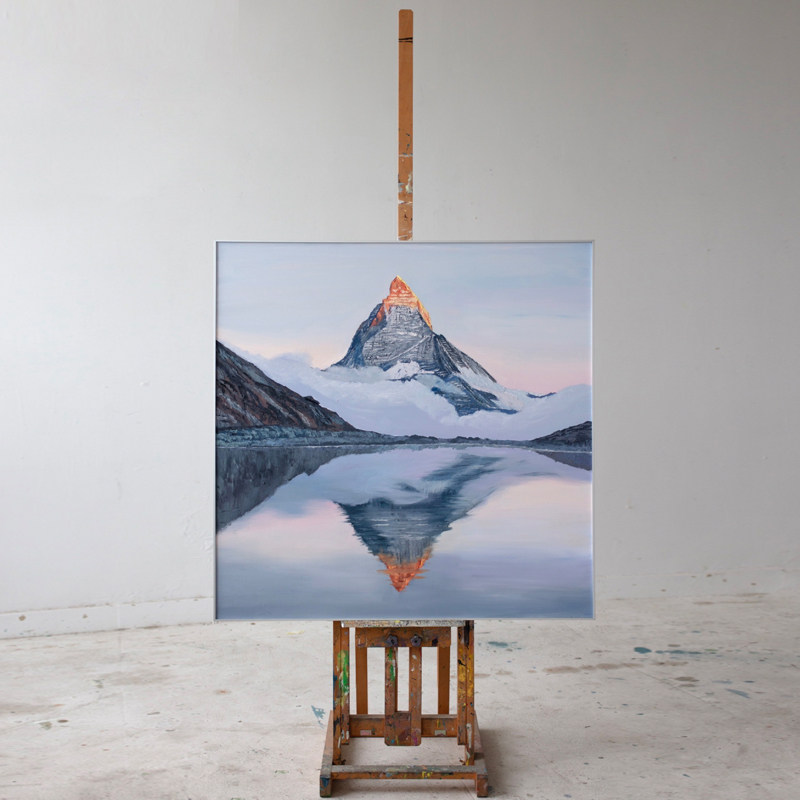 牧夏手绘油画《马特洪峰》日照金山客厅装饰画沙发背景墙挂画