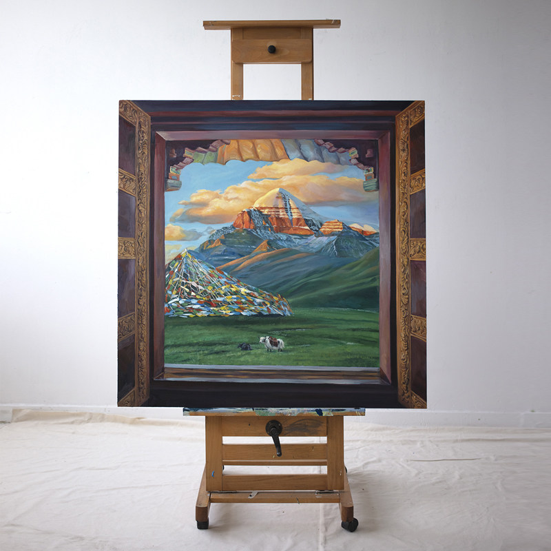 牧夏三千山油画《窗外的冈仁波齐神山》客厅装饰画沙发背景墙挂画