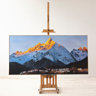 牧夏三千山手绘《梅里雪山神女峰日照金山》客厅沙发背景墙装饰画