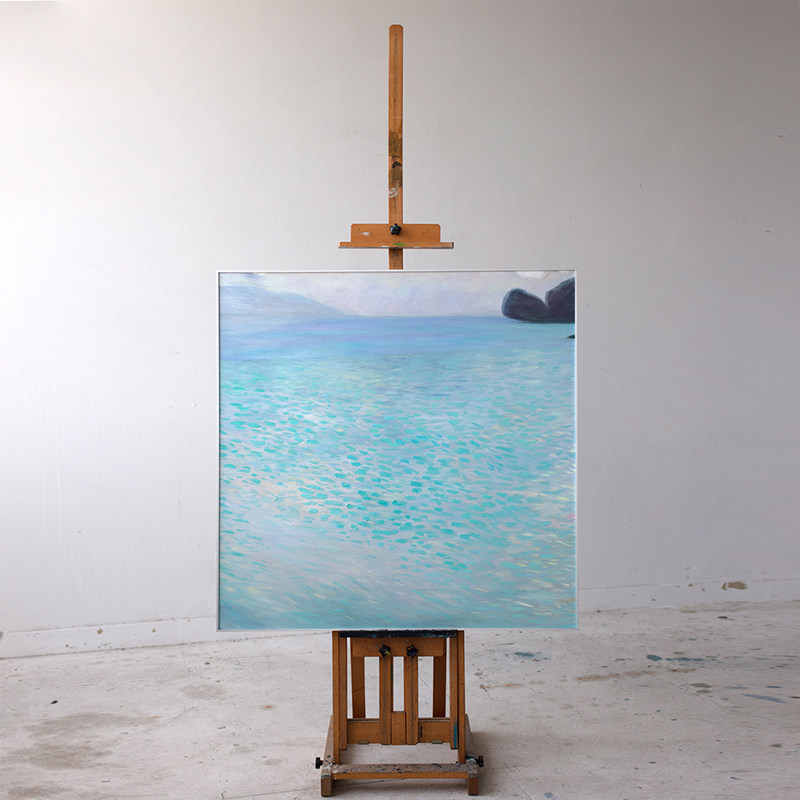 牧夏手绘油画《克里姆特湖 》肌理画客厅玄关背景装饰画卧室挂画