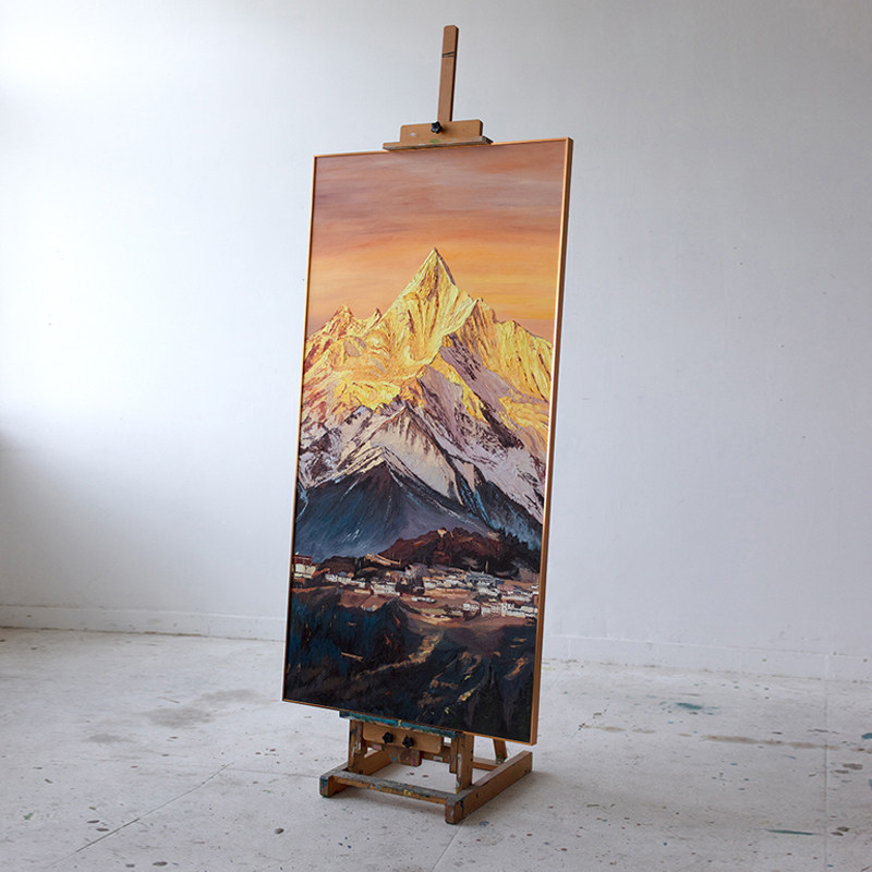 牧夏原创手绘油画《神女峰》日照金山卧室挂画客厅沙发背景装饰画