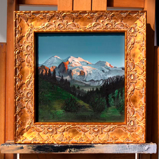 牧夏三千山手绘油画《格聂神山》桌面摆台画家居摆件挂画装饰画