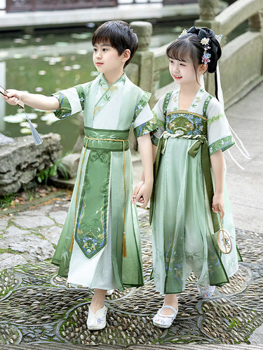 汉代男生2025新款短袖中式夏装古装唐装女生超级仙装童装中国传统