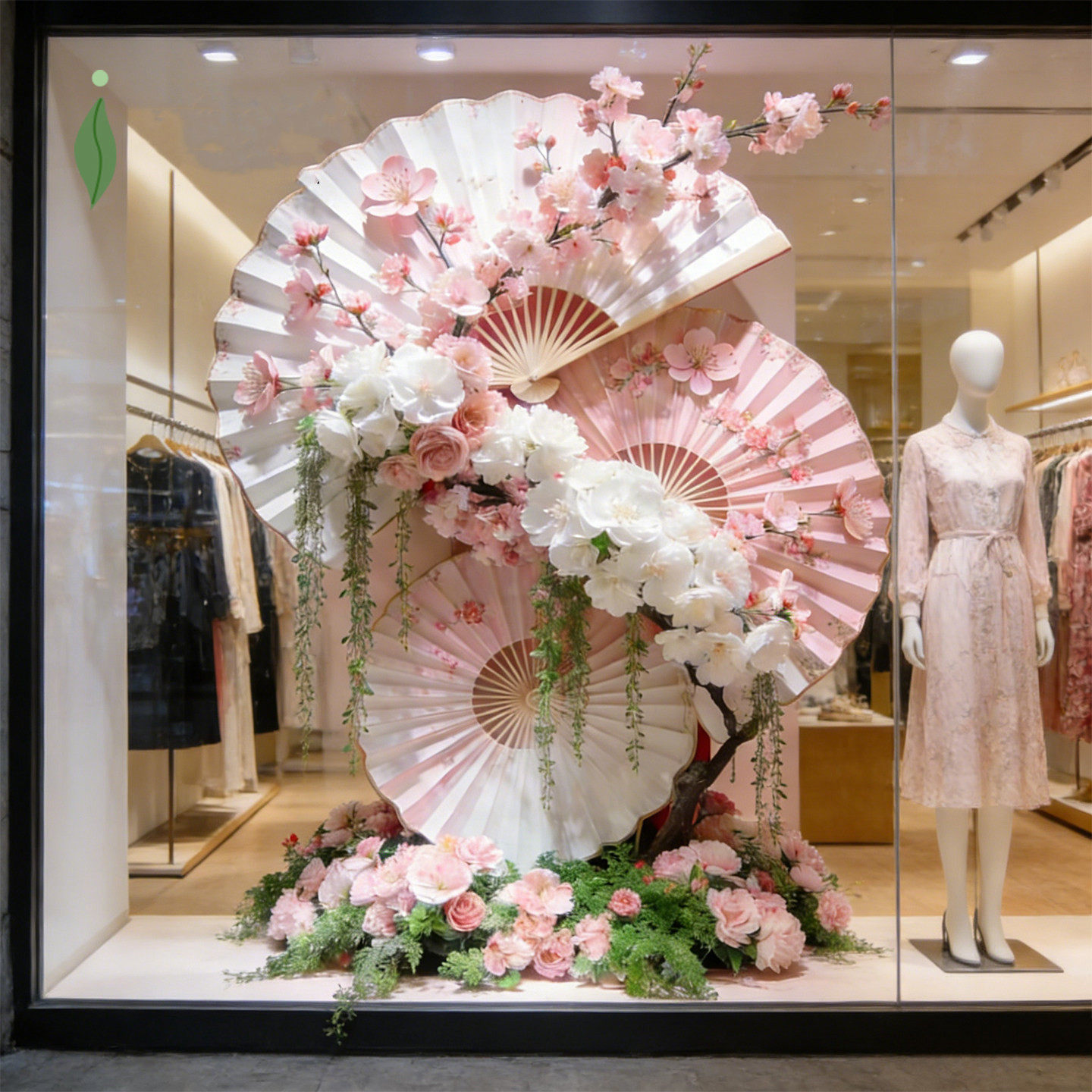 粉色仿真花服装店春天装饰场景布置扇子花假花摆设轻奢高端造景