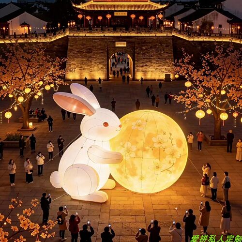 中秋节充气兔子月亮气模发光装饰