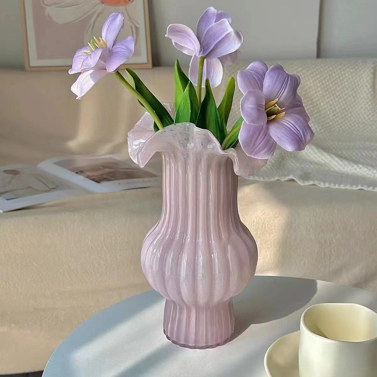法式百褶花瓶花插装饰品摆件客厅插花高级感中古芬顿花器乔迁礼品