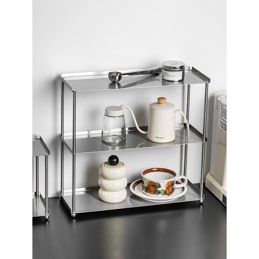 轻奢不锈钢拉丝中古风多层酒吧台咖啡杯子置物架护肤品收纳展示架