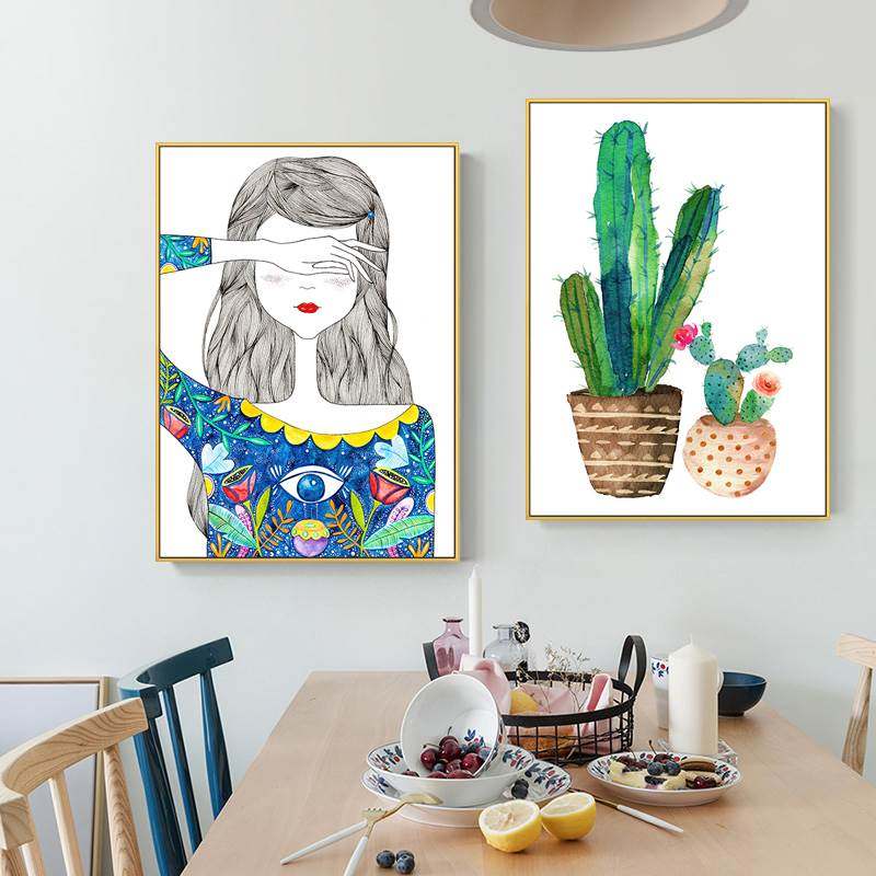 北欧风格装饰画少女心卧室房间床头墙面挂画现代简约女生人物壁画