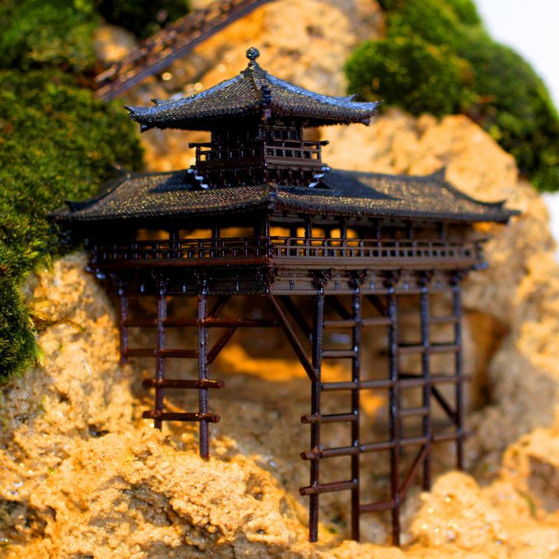 钰书房吸水石假山盆景小屋摆件鱼缸微景观造景枯山水假山摆件古楼