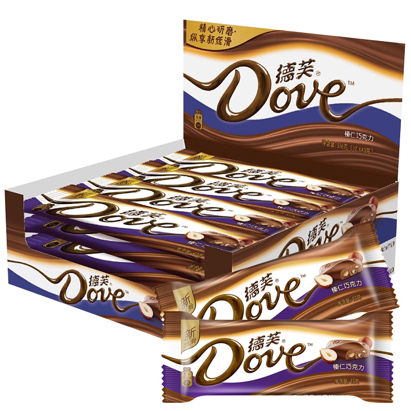Dove/德芙榛仁巧克力43g*12条排块整盒装休闲零食糖礼物送女朋友