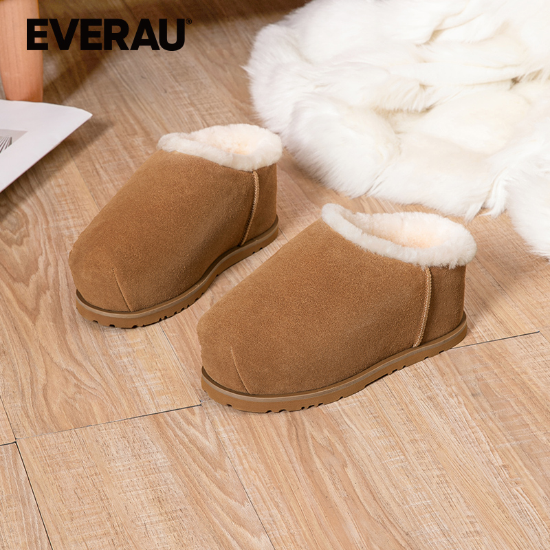 EVERAU羊皮毛一体雪地靴女士冬季新款加厚羊毛时尚面包鞋UEA2003