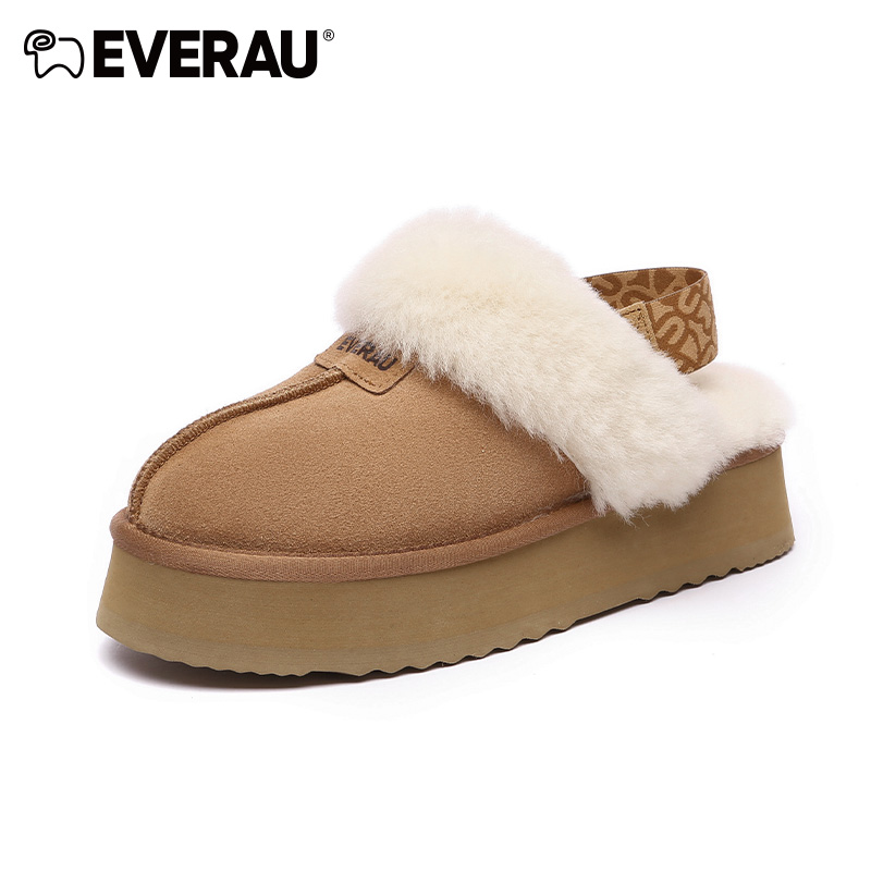 EVERAU厚底毛拖鞋女士皮毛一体毛毛鞋