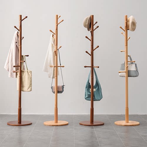 立式家用简易客厅单杆木质衣帽架