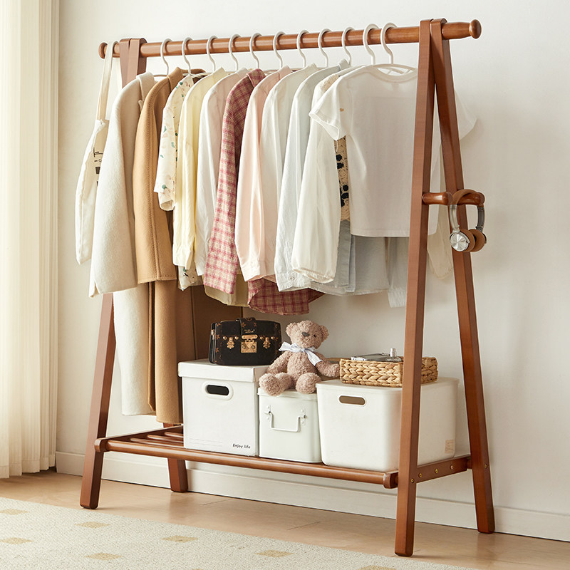 帝克森实木落地衣架卧室家用挂衣架客厅简约收纳衣帽架房间衣服架