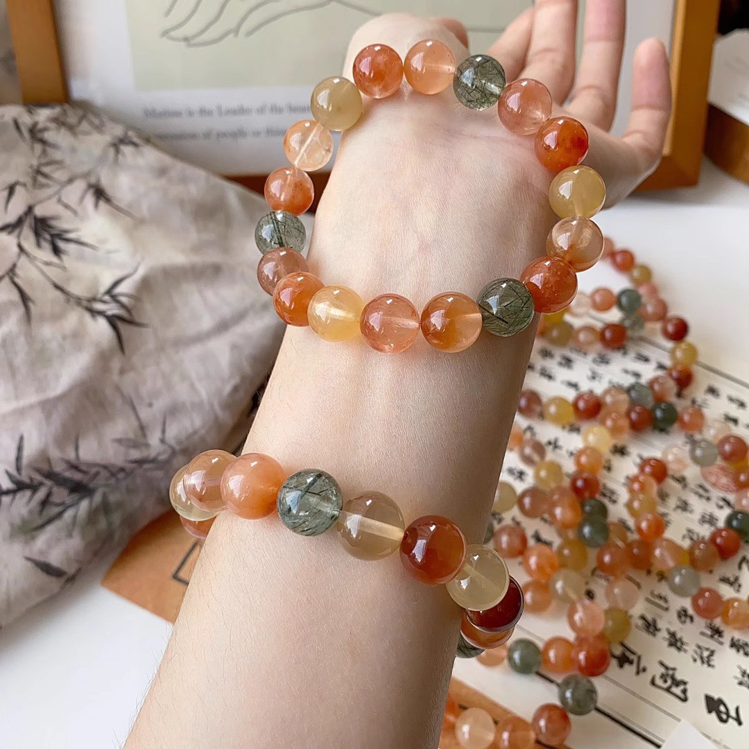 【莫奈花园】水晶手串天然彩兔毛水晶手链黄兔毛红兔毛手串手男女