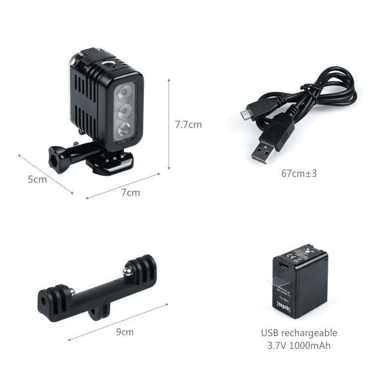 适用gopro13潜水补光灯运动相机配件防水潜水摄影灯LED强光补光灯