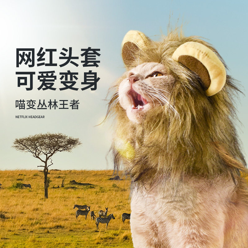 网红猫咪狮子头套可爱小帽子兔耳朵搞怪假发圣诞装扮宠物服饰