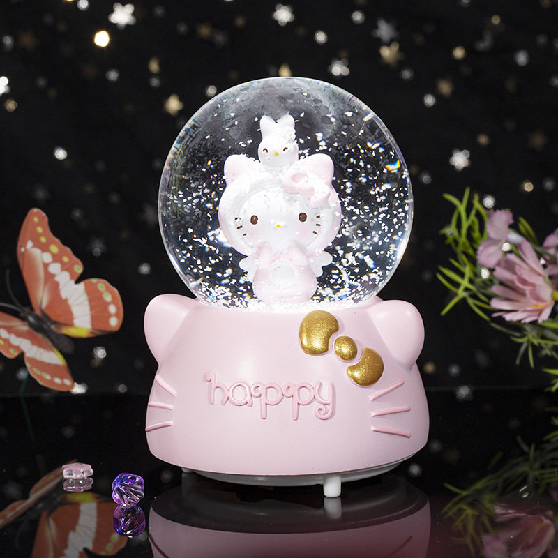 心粉色系卡通猫咪水晶球卧室氛围桌面装饰摆件送闺蜜生日礼物