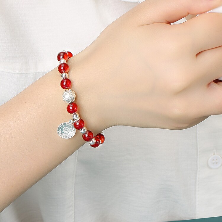 布达拉宫琥珀念珠蜜蜡手串小众设计女士夏配饰足银饰挂件