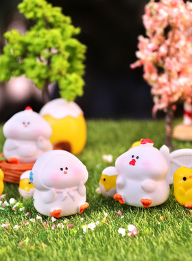 公鸡母鸡宝宝微景观花盆装饰摆件