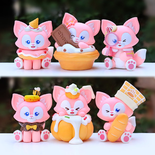 新品卡通粉嫩小狐狸手办小摆件可爱少女心桌面车载装饰品盲盒礼物