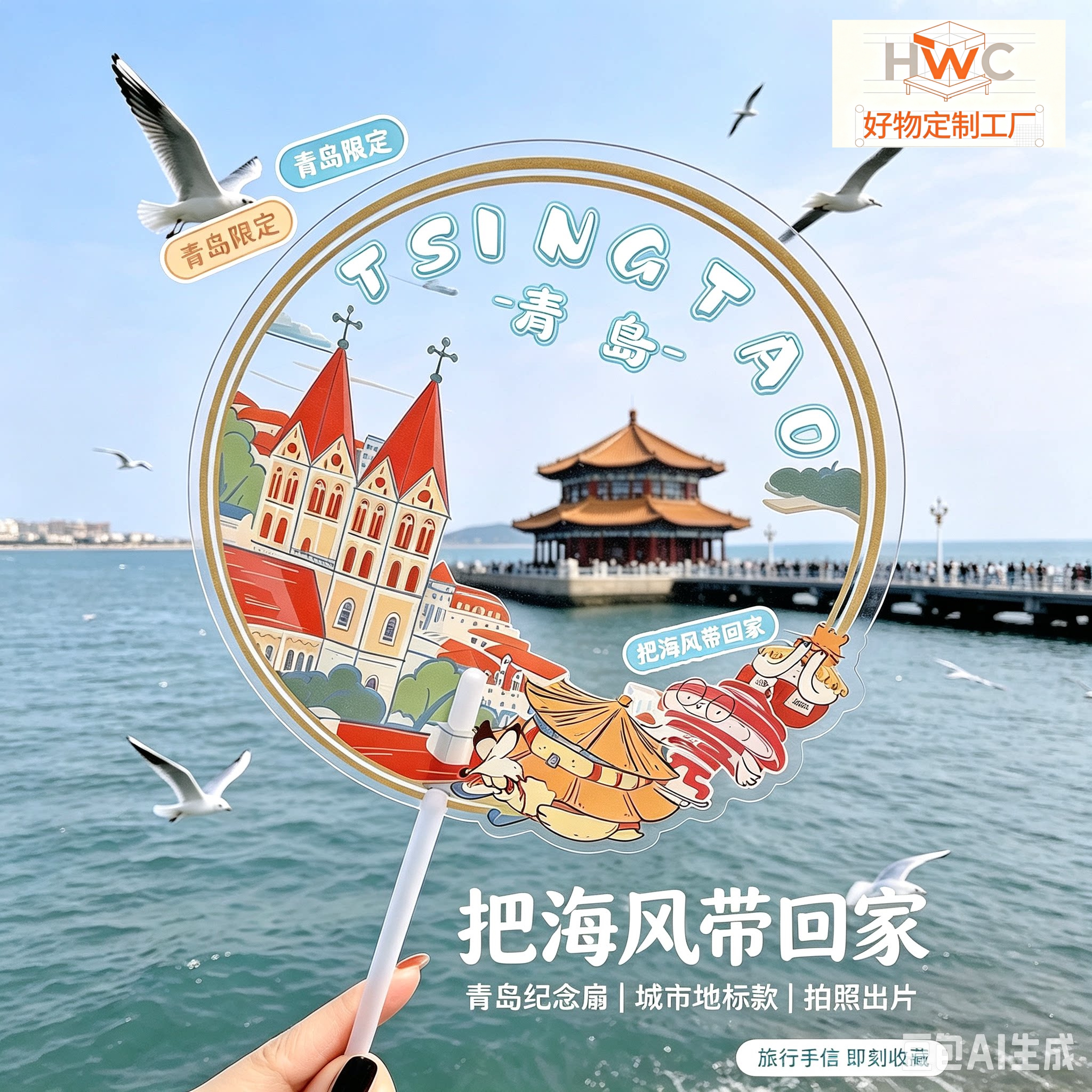 城市地标透明文创团扇定制景区地名打卡拍照扇旅游纪念伴手礼扇子图片