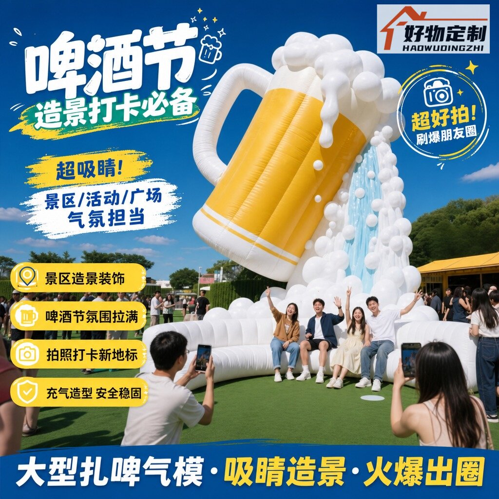 户外发光啤酒杯气模大型仿真饮料模型露营地烧烤夜市拍照打卡道具
