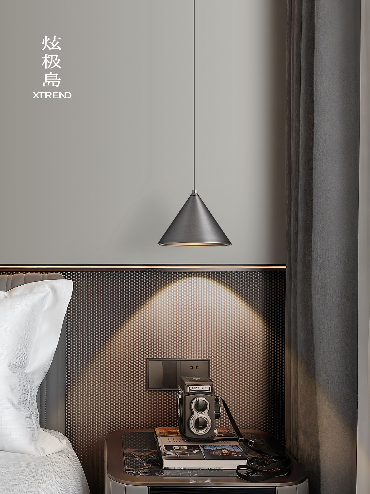 升降床头吊灯意式极简轻奢高级感创意个性玄关入户主卧床头吊线灯