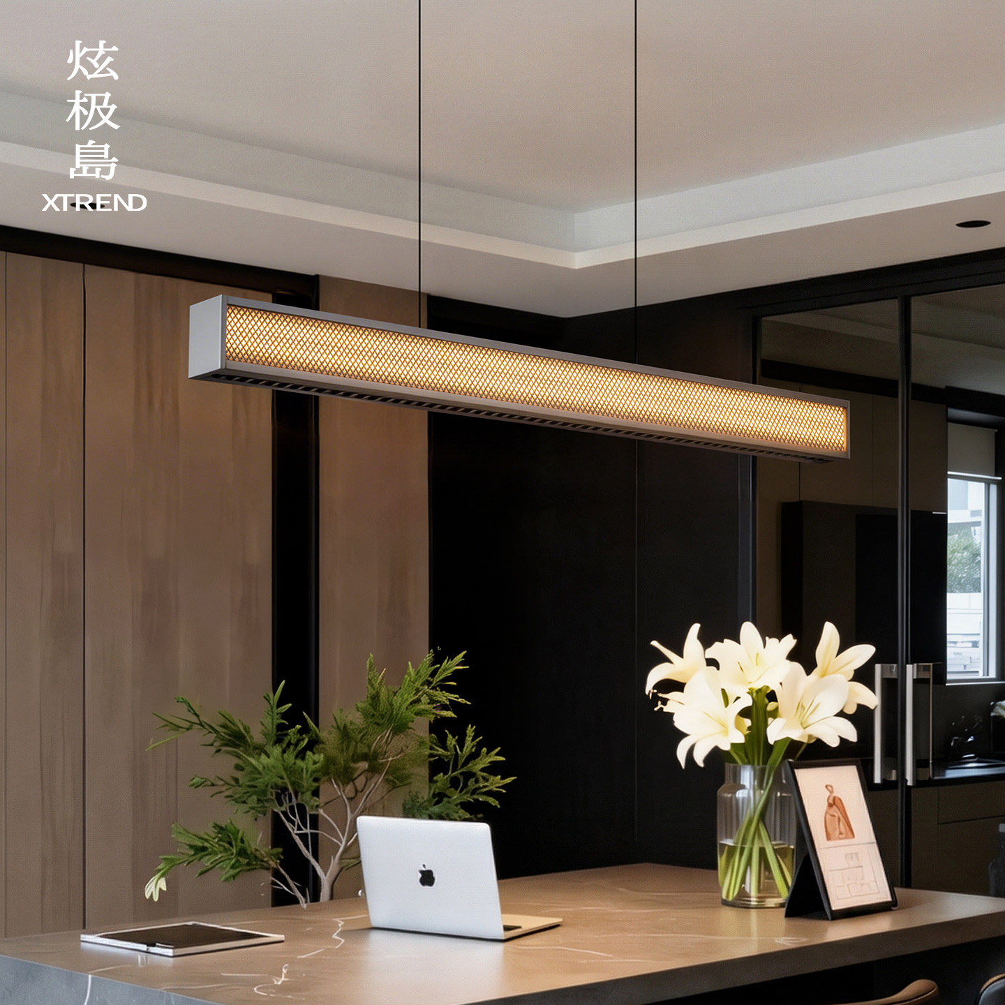 饭厅吊灯意式极简吧台茶室岛台吊灯一字长条防眩护眼饭厅餐桌吊灯