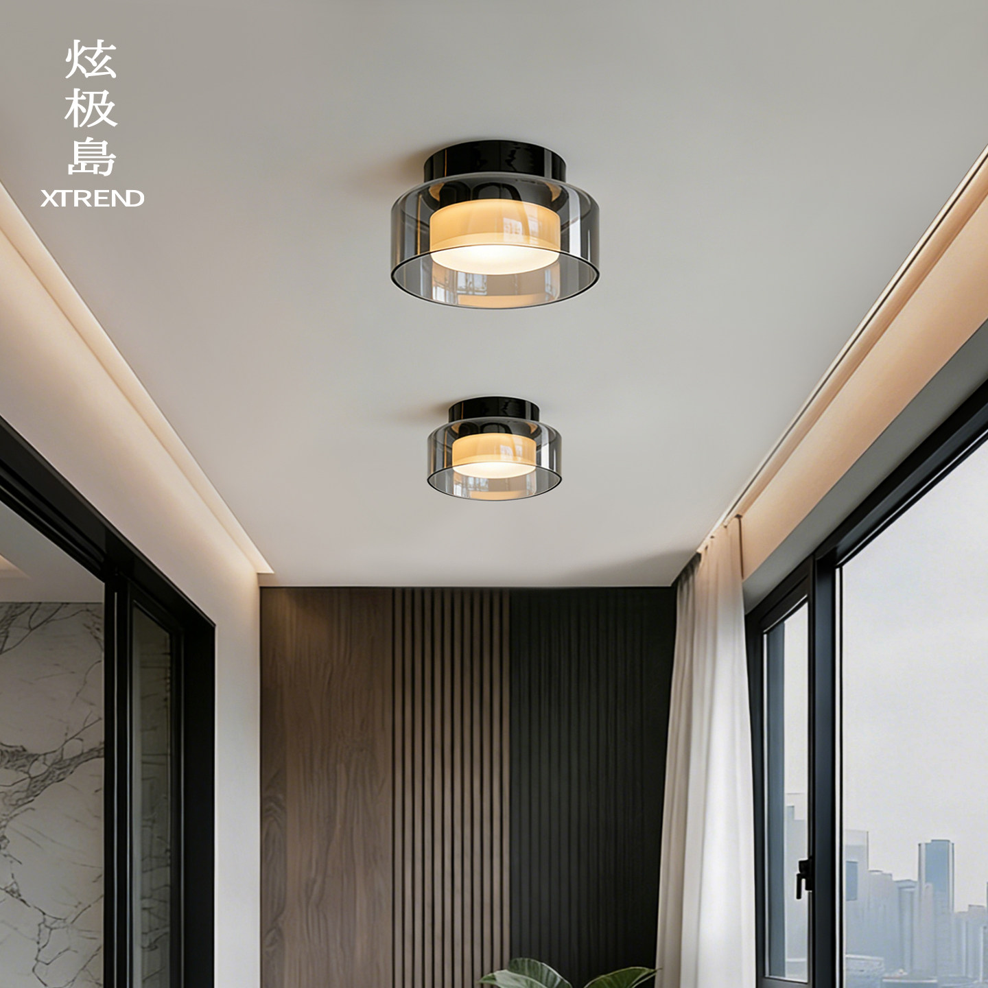 炫极岛阳台吸顶灯意式极简走廊走道灯现代创意玻璃阳台玄关吸顶灯