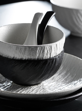 岩石纹陶瓷碗高级感新款好看小碗日式米饭碗家用汤碗面碗餐具套装