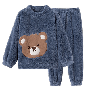 顶呱呱儿童睡衣男童珊瑚绒加厚款秋冬法兰绒男孩中大童家居服套装