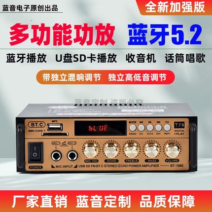 220V大功率迷你小型蓝牙hifi功放机家用无损12V插卡U盘收音空放机