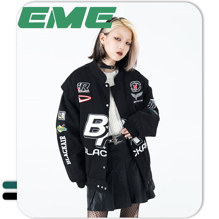 MADEEXTREME 美式复古秋冬新品机车夹克赛车刺绣男装棉服外套