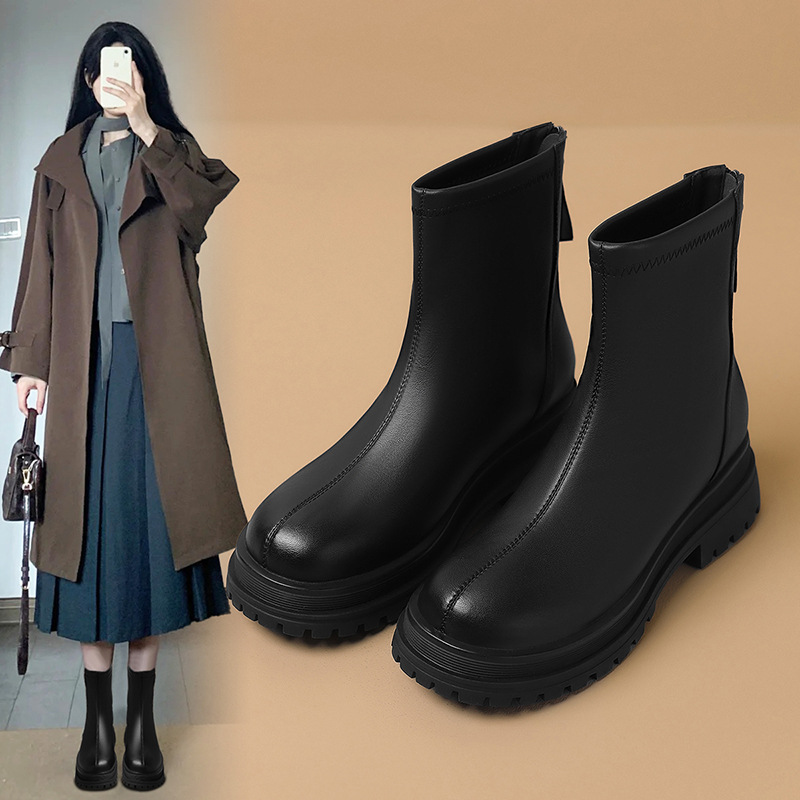 ZHR则则气质厚底加绒保暖复古短靴靴子女2024新款百搭女靴瘦瘦靴