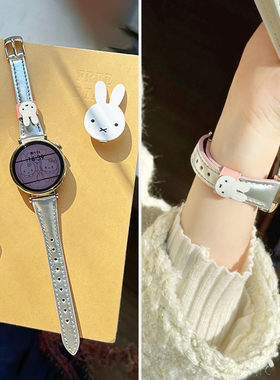 新款银色米菲兔油皮适用华为GT6手表带GT5皮质表带GT4女款watchgt6秋冬季GT5pro女士GT3真皮watch5/4夏季专用