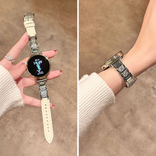 4女士GT5pro腕表GT2E专用 GT3皮质watch5 新款 奢华满天星钻适用华为GT6表带GT5荔枝纹拼皮GT4秋冬watchgt6女款