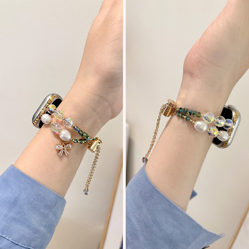 小香风iwatch10表带双色蝴蝶水晶