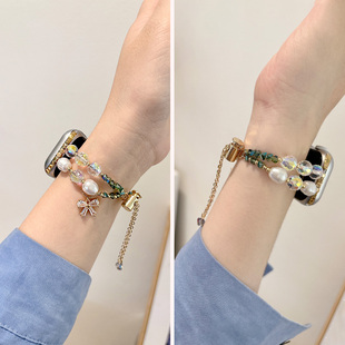 小香风适用iwatchs10表带applewatchs9苹果手表带iwatchs8双色蝴蝶水晶s7代se手链式iphonewatchs6金属女款s9