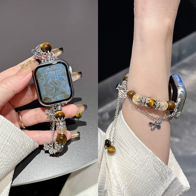 新款iwatch表带虎眼石蝴蝶爱心